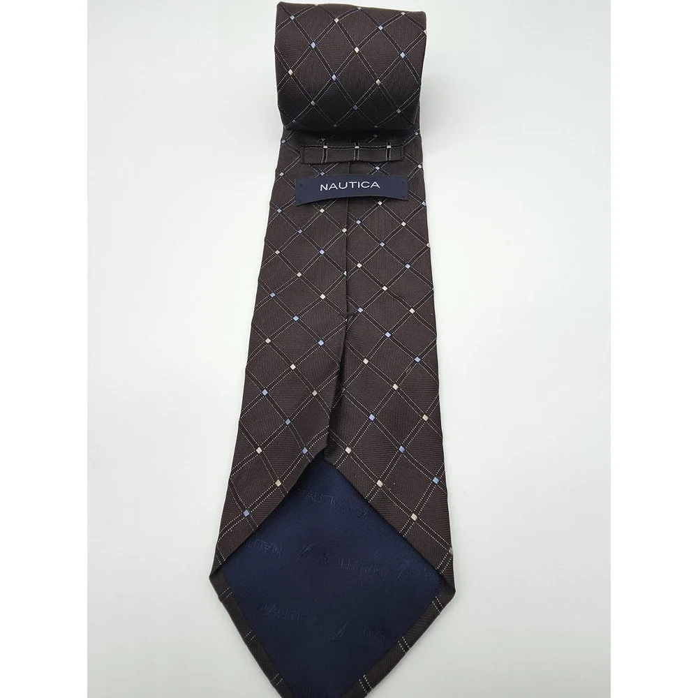 Vintage Nautica Men's Brown Silk Geometric Tie Necktie 57
